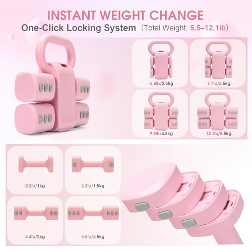 Adjustable 2-in-1 Convertible Kettlebell & Dumbbells - color: Pink