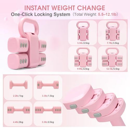 Adjustable 2-in-1 Convertible Kettlebell & Dumbbells - color: Pink