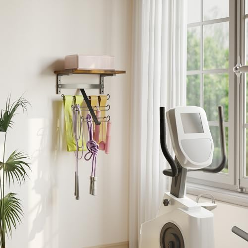 TJ.MOREE Resistance Rack Band Storage Hanger with Shelf Gym Equipment Organizer, Storage Rack for Home Gym, Brown