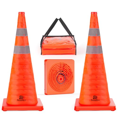 RoadHero 28 Inch 2 Pack Collapsible Traffic Safety Cones, Multi Purpose Pop-up Cones with Reflective Collar for Road Safety, Orange Cones for Driving Training, Parking Lots - size: 28 Inch