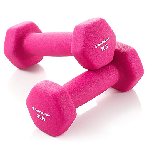 Philosophy Gym Set of 2 Neoprene Dumbbell Hand Weights, Hexagon Shape - style: Pink 2 lb Pair