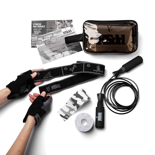 Home Suspension Training Kit & Workout Gloves – Fabric Resistance Band, Kinesiology Tape, Weightlifting Gloves, Jump Rope – Portable Workout Equipment for Strength Training & Fitness - size: Small