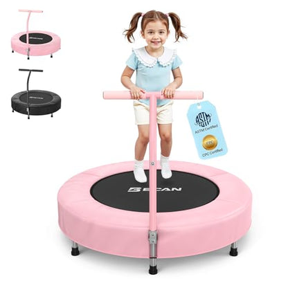 BCAN SP1 36'' Toddler Trampoline, ASTM Certified - Kids Trampoline for Ages 1-6, Foam Handle & Safe Thickened Cover, Mini Trampolines for Kids Indoor, Easy to Assemble| FED Fitness - color: Pink-Classic