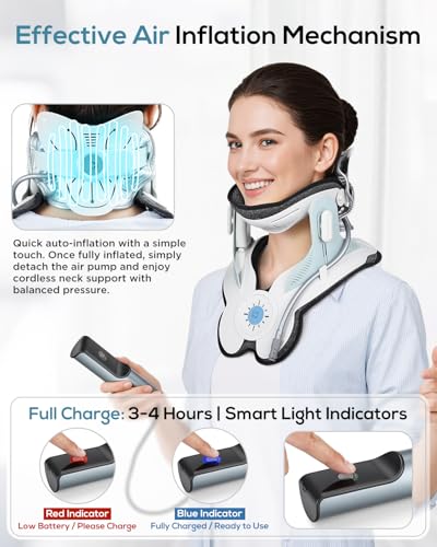 Cervical Neck Traction Device: Neck Stretcher for Cervical Pain Relief, Electric Air Pump with 3 Power Traction, Built-in 8 Airbag, Improved Stretcher for Neck Decompression and Neck Tension Relief