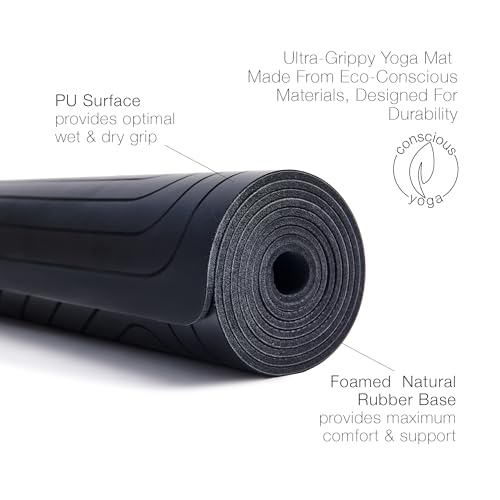 agoy PRO+ WARRIOR - Premium Non-Slip Yoga Mat – Eco-Conscious Design - PU Mat With Wet/Dry Grip+ - Focus Alignment - Lazer-Etched Technology - A Portable Standard Size Mat for All Styles of Yoga