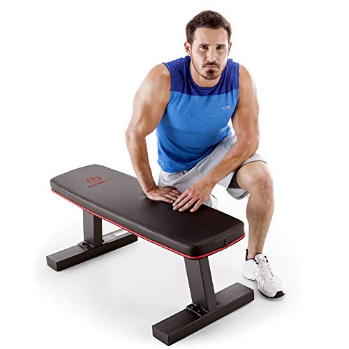 Marcy Flat Utility Weight Bench for Home Gym Weight Training and Ab Exercises - color: Deluxe - Red Trim
