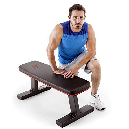 Marcy Flat Utility Weight Bench for Home Gym Weight Training and Ab Exercises - color: Deluxe - Red Trim