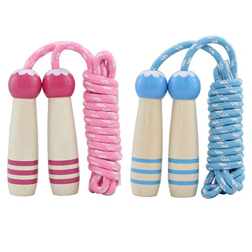 Jump Rope Kids, 7ft Adjustable Cotton Skipping Rope with Wooden Handle for Boys and Girls Fitness Outdoor Exercise - style: Pink+Blue