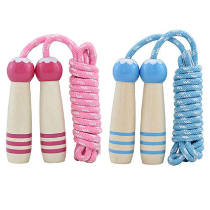 Jump Rope Kids, 7ft Adjustable Cotton Skipping Rope with Wooden Handle for Boys and Girls Fitness Outdoor Exercise - style: Pink+Blue
