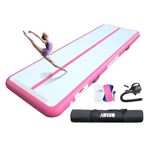 AWSUM Inflatable Gymnastics Mat, Tumble Track Air Mats with Pump - color: Pink/Pink, size: 16ft*3.3ft*8in(5*1*0.2M)