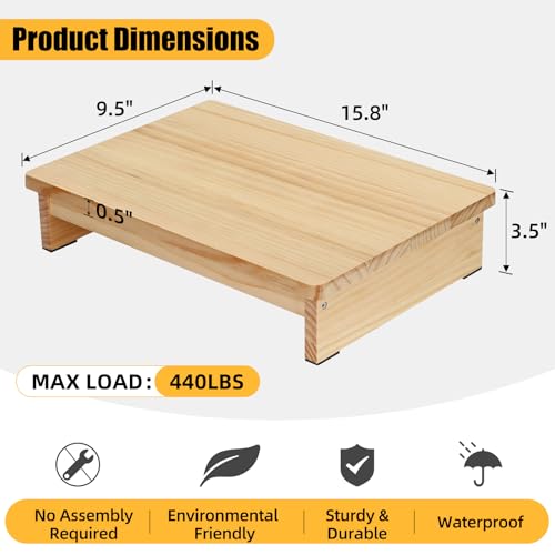 Half Steps for Seniors 3.5" Wooden Step Stool for Seniors with Non-Slip Rubber Feet Standard Depth (9.5 inch), Sturdy Step Stool for Stairs, Solid Pinewood Platform Step for Indoor Use