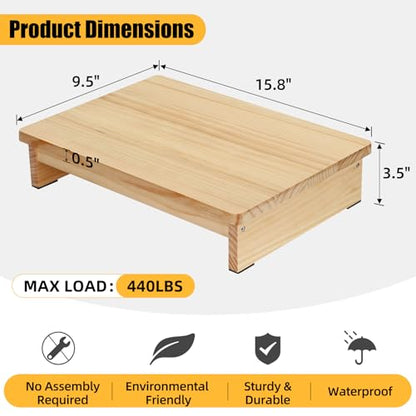 Half Steps for Seniors 3.5" Wooden Step Stool for Seniors with Non-Slip Rubber Feet Standard Depth (9.5 inch), Sturdy Step Stool for Stairs, Solid Pinewood Platform Step for Indoor Use