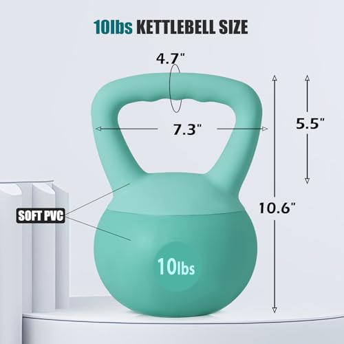 SogesPower Soft Kettlebells, Iron Sand Filled Strength Training Weights, Shock-Proof with Wide-Grip Handle, Fitness Kettlebells for Home Gym - color: 10LBS-Mint Green