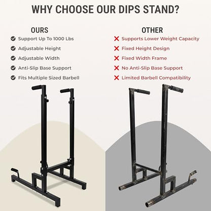 FEBTECH Dip Bar Station Heavy Duty Adjustable Dip Bars for Home & Gym Use – 32.87" L x 28.93" W x 52.35" H Parallel Dips Bar Stand 1000 LBS Capacity Dip Bars for Home Strength Calisthenics Equipment