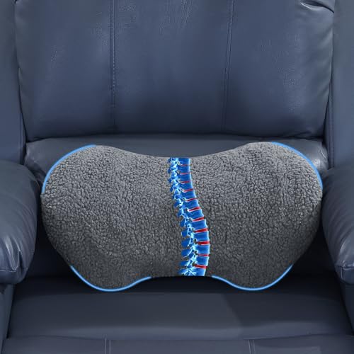 ROYALAY Sherpa Lumbar Support Pillow for Recliner, Memory Foam Back Pillow for Chair, Warm Couch Back Cushions for Elderly with Machine Washable Cover, Lumbar Pad for Car Office Chair, Grey - color: Grey