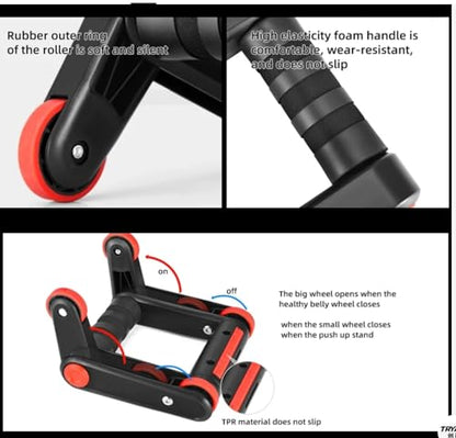 Foldable Abdominal Wheel Push-Up Board, Multi-Functional Core Workout Trainer, Portable Home Fitness Equipment for Abs, Arms, Chest & Full Body Exercise
