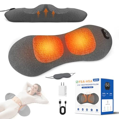 3 in 1 Electric Lumbar Massager Support Pillow - Lower Back Massager with Heat,Vibration & Airbag Traction,Smooth Triple Fusion Lumbar Support Massager for Lower Back Pain Relief FSA Eligible HSA