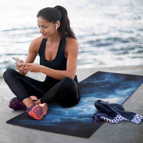 Kigai Travel Yoga Mat 71" x 24" Non Slip Natural Rubber Foldable Exercise Mat Ultra Thin 1.5mm Lightweight for Fitness, Pilates & Home Workout, Blue Lightning