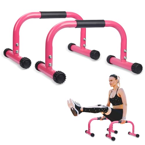AmazeFan Parallettes Bars, Push Up Bars Strength Training For Handstands, Full Planche & Dips, Calisthenic, Gymnastic, [16.6x10x10in] Push Up Stands Handle for Floor Workouts Calisthenics Equipment - color: Pink
