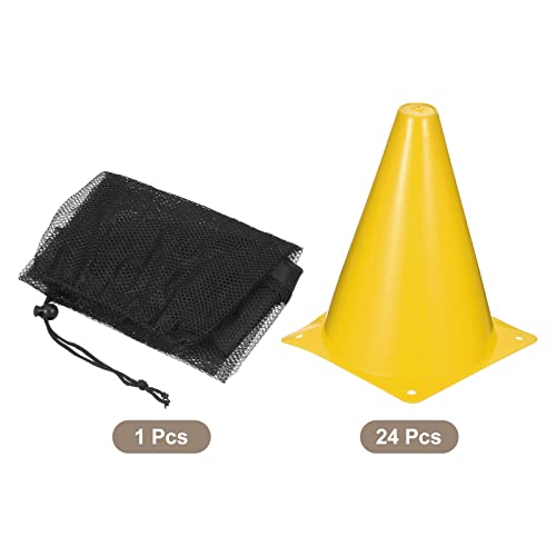 PATIKIL 7" Soccer Cones, 24 Pack Plastic Traffic Training Agility Field Markers with Carrying Bag for Outdoor Activity Practice, Yellow
