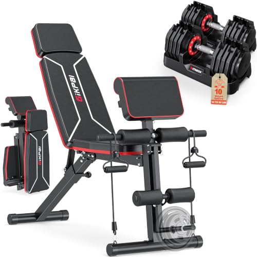 GIKPAL Adjustable Weight Bench - Workout Bench Press for Home Gym - color: Weight Bench & Pro 10-Gear 55lbs Pair