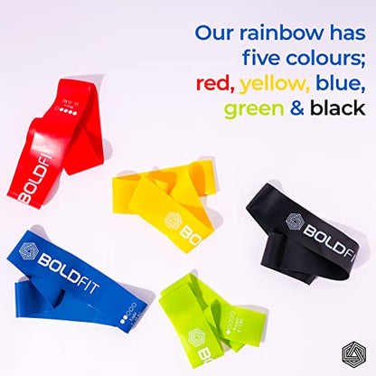 Boldfit Resistance Bands Mini Loop Set, Multicolor, Pack of 5 | Hip Band, Booty Belt, Latex Band, Theraband for Fitness, RMiniloop1