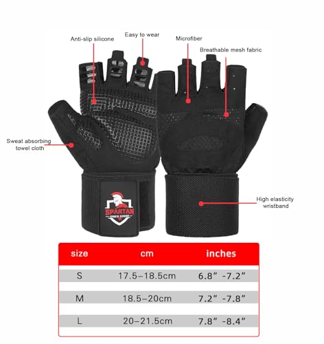 Spartan Gym Gloves for Men & Women – Weight Lifting Gloves with Wrist Support, Full Palm Protection, Breathable Non-Slip Grip for Weightlifting, Workout, Training, Fitness, Crossfit, Exercise - size: Large