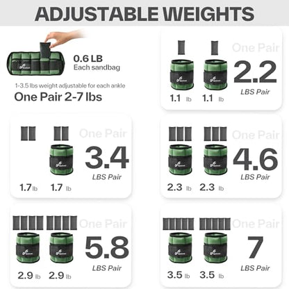 Sportneer Adjustable Ankle Weights for Women and Men 7 lbs/Pair Adjustable Leg Weights with Secure Straps, Strength Training Weighted for Yoga, Walking, Running, Aerobics, Gym, Physical Therapy - color: Olive
