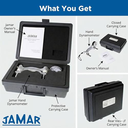 Jamar Hydraulic Hand Dynamometer, Grip Strength Tester with Peak Force Indicator, Adjustable Handle, Ergonomic Manual Design, PSI Calibrated, Durable & Cordless Grip Strength Tool