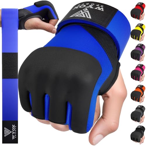 WYOX Neoprene Gel Boxing Hand Wraps Inner Gloves for Men & Women – 80cm/31in Quick Wrist Strap, Padded Knuckle Protection, Fingerless MMA Muay Thai Kickboxing Wraps for Training & Martial Arts - color: Blue, size: L/XL (8-9.5 inch)