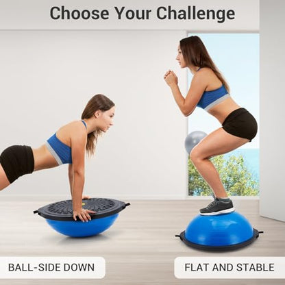 Half Exercise Ball Trainer, Balance Ball Trainer with Resistance Bands, 1600 Lbs Non-Slip Yoga Ball for Strength Training, Stability Gear for Home Gym Workout & Pilates Equipment