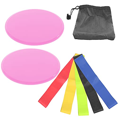 Fitness Sliding Disc Workout Equipment Core Slider Exercise Training Disks for Home Gym Street Workout ABS Material Pink Black Red Blue Green Orange 2 Pack - color: Pink sliding basin + five-piece set + cloth bag