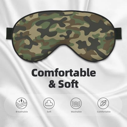 Green Camouflage Sleep Mask Eye Mask with Adjustable Strap Eye Sleep Shade Cover Blocks Light for Women Men Airplane Travel Nap - color: Green Camouflage