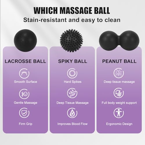 3-in-1 Massage Ball Set, Peanut Ball & Spiky Ball & Lacrosse Ball for Yoga, Myofascial Release, Plantar Fasciitis Relief, Deep Tissue Massage for Back, Neck, Shoulder Pain