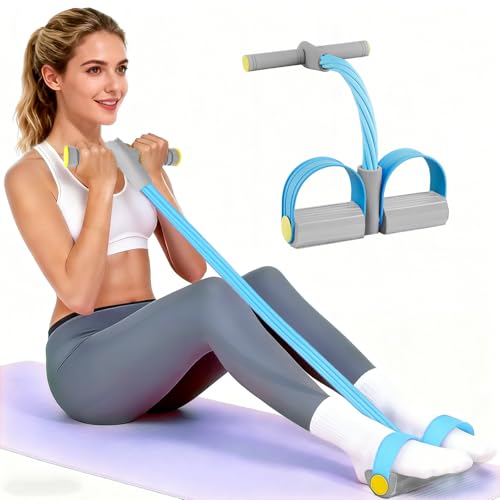 Pedal Resistance Bands with Handles, Durable 6-Tubes Multifunction Pedal Resistance Band, Natural Rubber Foot Pedal Resistance Bands, Fitness Resistance Bands for Abdomen, Waist, Arm, Leg - color: Blue
