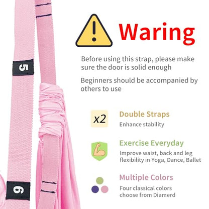 Leg Stretcher Strap, Adjustable Door Flexibility Trainer - color: Pink