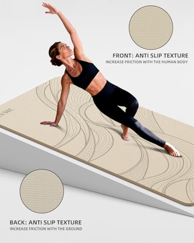 Large Yoga Mat (75.5"x47.6"x0.4"）Extra Wide & Thick 10mm - color: Cream
