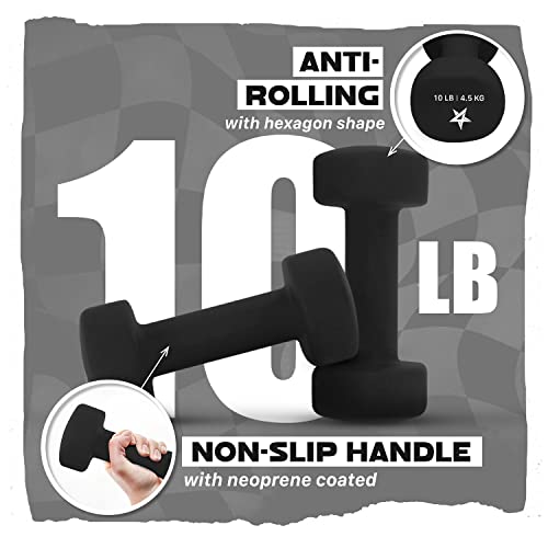 Yes4All Neoprene Coated Dumbbell Hand Weight Sets of 2 - Multiple Weight Options with 15 Colors, Anti-roll, Anti-Slip, Hexagon Shape