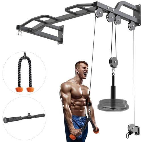 Kipika 48" Ceiling Mounted Pull Up Bar, Heavy Duty Multi-Grip Chin Up Bar,Mounted Pullup Bar, Adjustable Height, Pull Up Bands for Chin Ups & Body Stretching, Ideal for Home Gym and Strength Training - color: 48" Cable Pulley System