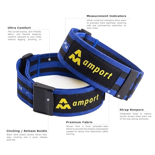 Amport Occlusion Training Bands – 3-Inch Leg & 2-Inch Arm Blood Flow Restriction Bands for Men & Women – Adjustable Buckle Straps for Muscle Building, Rehab & Strength Training – Set of 4