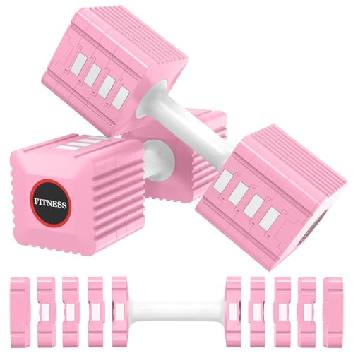 Adjustable Weight Dumbbells Set of 2, 3.4lb/5.7lb/8lb/10.3lb/12.6lb Each Hand Weight Sets for Women/Men, Adjustable Dumbbells Set for Home Gym Fitness Workout Strength Training - color: Peachy
