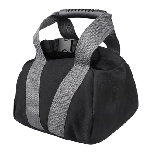 Canvas Adjustable Kettlebell Sandbag with Ergonomic Handle for Home Gym Fitness, Empty Fillable Weight Bag 0-35lbs for Strength Training Black
