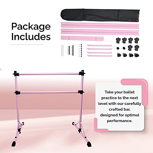 New & Improved 4 Ft Steel Double Ballet Barre with Carry Bag and Beginner Guide,Adjustable&Portable Ballet Barre for Home and Gym,Quality Ballet bar Anti-Wobble,Stretching Dance bar - color: Pink