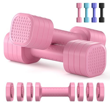 Zempox Adjustable Dumbbell Set, 4 in 1 Free Weight Dumbbell Set for Women, Hand Weight for Women at Home, Each 2lb 3lb 4lb 5lb with TPU Soft Rubber Handle for Home Gym Aquatic Fitness Equipment,Purple - color: Pink
