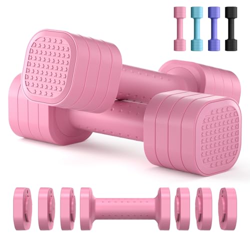 Zempox Adjustable Dumbbell Set, 4 in 1 Free Weight Dumbbell Set for Women, Hand Weight for Women at Home, Each 2lb 3lb 4lb 5lb with TPU Soft Rubber Handle for Home Gym Aquatic Fitness Equipment,Purple - color: Pink