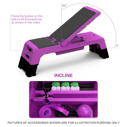 Multifunctional Step Platform Aerobic Deck Stepper with Resistance Bands Versatile Cardio Exercise Equipment Workout Fitness, Adjustable Weight Bench for Home Gym