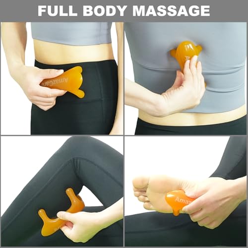 2-Pack Trigger Point Massage Tool for Full Body, Handheld 4-Leg Pressure Point Massager for Muscle Knots Deep Tissue Myofascial Release Pain Relief Rehab, 1 Large and 1 Small, Yellow