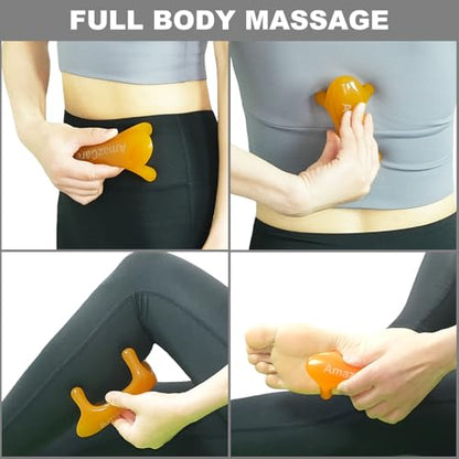 2-Pack Trigger Point Massage Tool for Full Body, Handheld 4-Leg Pressure Point Massager for Muscle Knots Deep Tissue Myofascial Release Pain Relief Rehab, 1 Large and 1 Small, Yellow
