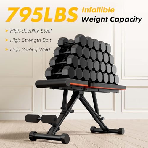 Adjustable Weight Bench, Strength Training Adjustable Benches for Full Body, Foldable Workout Bench for Home Gym, 795LBS Capacity Incline Decline Sit Up Exercise Bench Press
