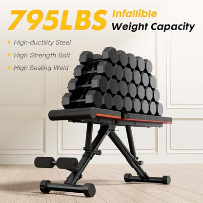 Adjustable Weight Bench, Strength Training Adjustable Benches for Full Body, Foldable Workout Bench for Home Gym, 795LBS Capacity Incline Decline Sit Up Exercise Bench Press